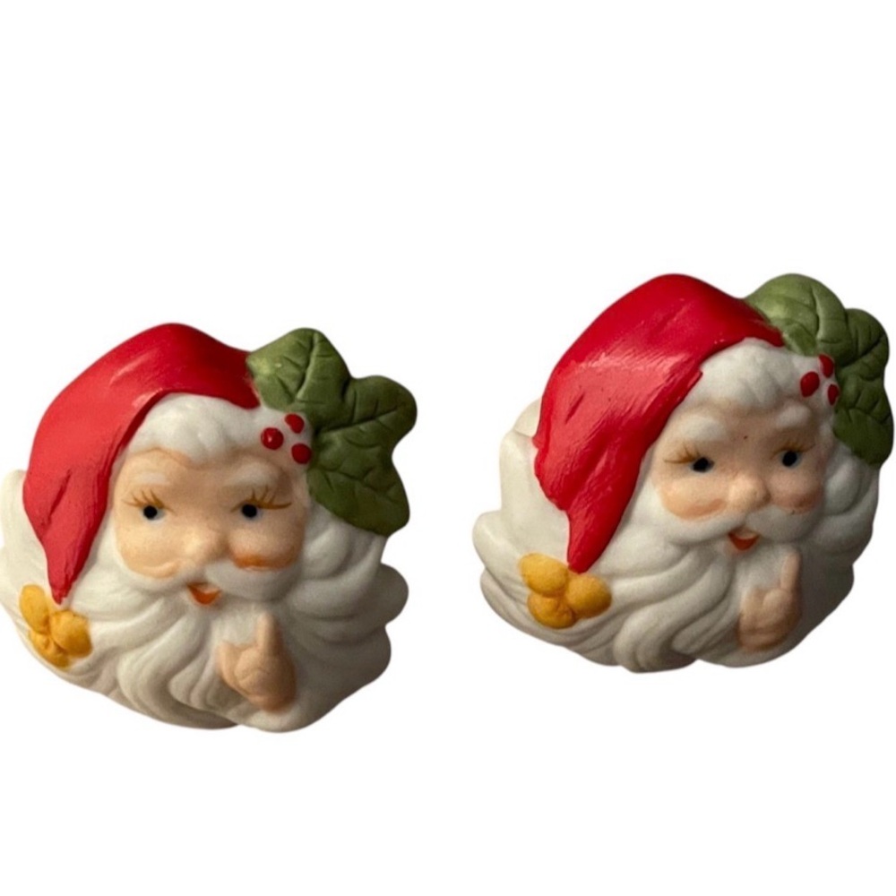 Vintage Beacon Hill Santa Claus Porcelain Napkin Rings Set of 2 Christmas Decor